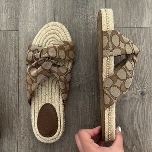Coach Charli Espadrille Tan Nude Woven Slides Slippers Authentic